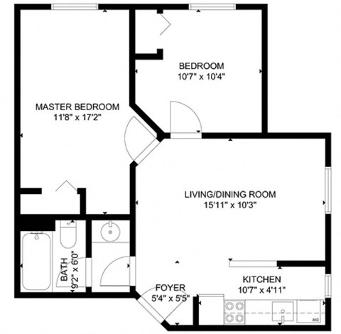 Floor plan for 2 beds, 1 bath